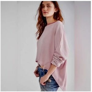 Free People We The Free Jayson Waffle Knit long Sleeve Tee XS Pink New NWT